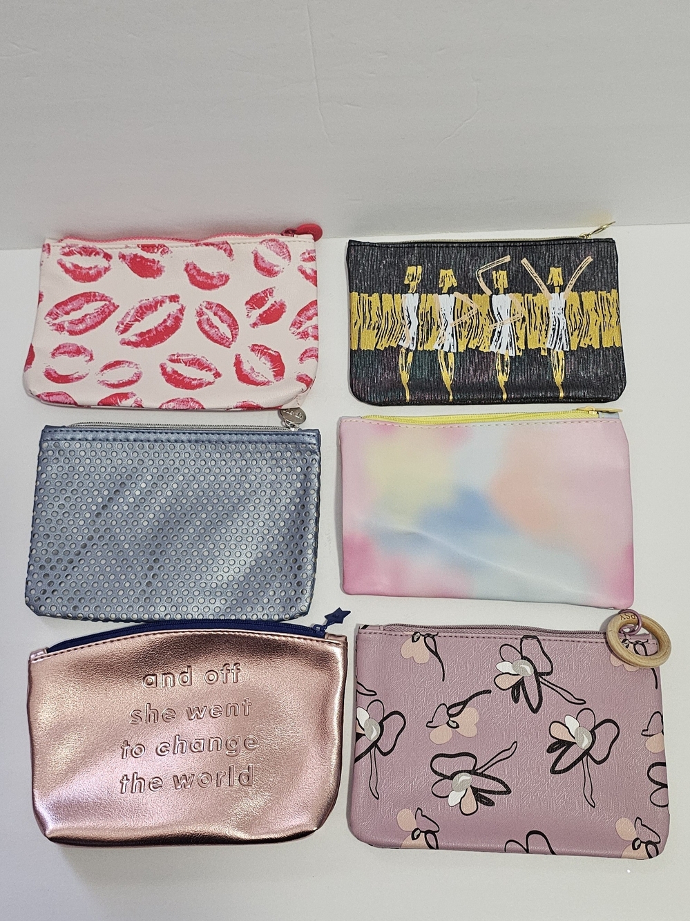Ipsy Lot of 6 Multicolor Zipper Makeup Bags Cosmetic Pouches Assorted